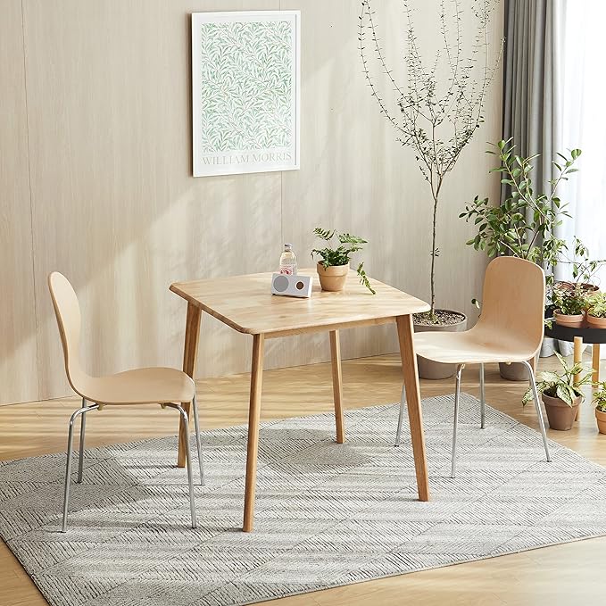 Livinia Canberra 27.6" Square Wooden Dining Table/Mid Century Modern Malaysian Oak Kitchen Table (Natural-Oak) Table Only