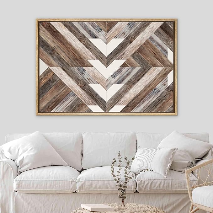 SIGNWIN Framed Canvas Print Wall Art Western Decor Geometric Triangle Pattern Collage Abstract Shapes Modern Art Decorative Nordic Rustic Wood Panel for Living Room, Bedroom, Office - 16"x24" Natural