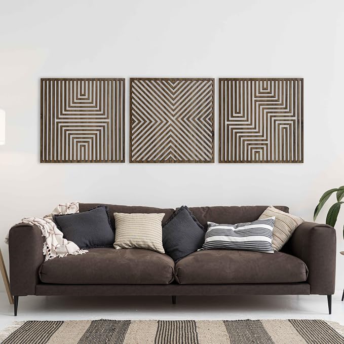 Wood Wall Art Modern, Geometric Large Wood Wall Art for Contemporary Interiors, Set of 3 Abstract Wooden Wall Art, Wood Wall Panel Home Gift