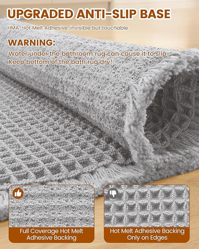 Smiry Waffle Bath Mat 36x24, Extra Soft Absorbent Bathroom Rugs, Non Slip Machine Washable Quick Dry Bath Rugs for Bathroom Floor, Tub, Shower, Home Decor Accessories, Light Grey