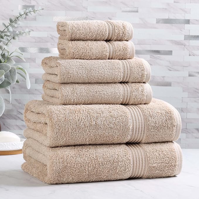 Superior Heritage Egyptian Cotton 6 Piece Towel Set, Heavyweight Towels for Bathroom, Guest Bath, Luxury Home Decor, Plush Absorbent Essentials, Includes 2 Bath, 2 Hand, 2 Face Towels, Taupe
