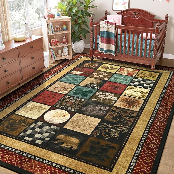 Tepook 4x6 Area Rugs for Living Room, Modern Large Geometric Rug for Bedroom, Washable Patchwork Rug Indoor Non Slip Throw Carpets for Dining Room Office Farmhouse Home Decor, Colorful
