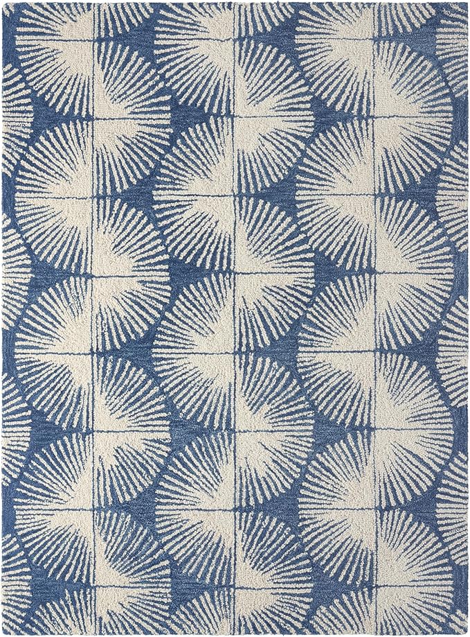 Nicole Miller New York Kendall Fluted Geo Handcrafted Area Rug, 100% Wool Rug, Navy Blue, 8'x10'