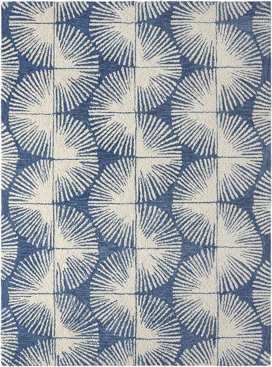 Nicole Miller New York Kendall Fluted Geo Handcrafted Area Rug, 100% Wool Rug, Navy Blue, 8'x10'