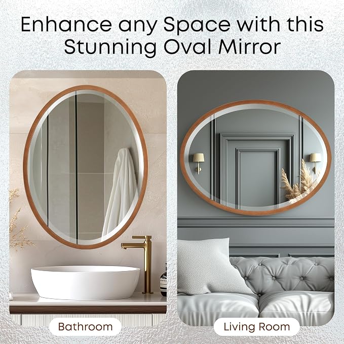 OVALCREST - Oval Wooden Beveled Wall Mirror for Home Decor, Bathroom, Vanity, Bedroom, Living Room, Hallway - London Style (Sunset Gold) 29.1 x 23.1