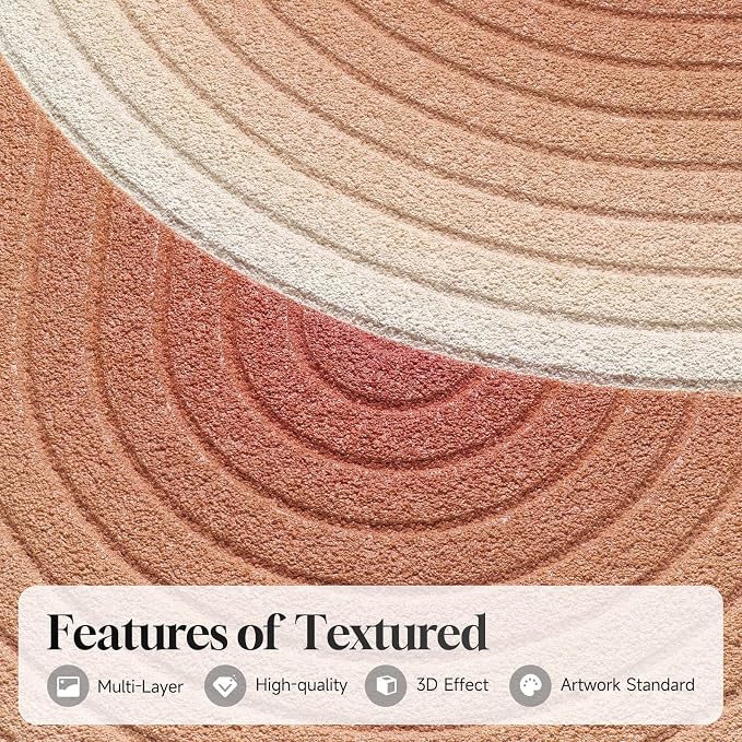3D Textured Framed Boho Abstract Wall Art, Modern Terracotta Carved Geometric Paintings Artwork for Walls, Minimalist Wavy Line Pictures for Living Room Bedroom Dining Room Hallway Wall Decor 24x36 In