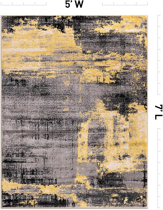 Rugshop Modern Abstract Design Non Shedding Soft Ideal for Living Room,Bedroom,Kitchen Area Rug 5' x 7' Yellow