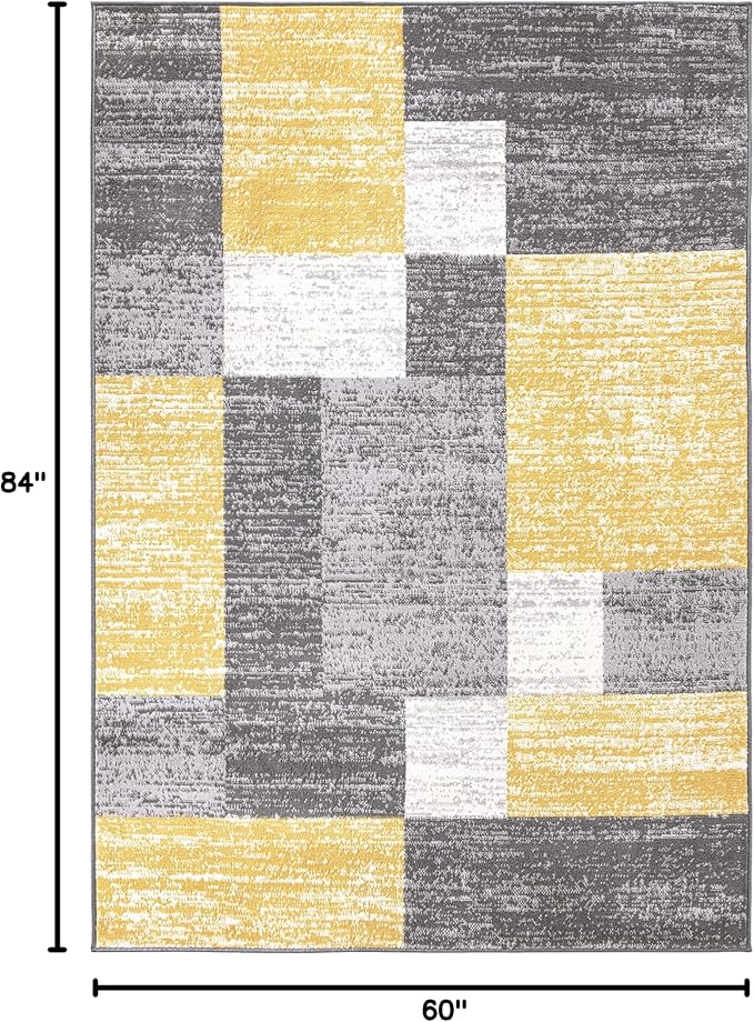 Rugshop Oslo Modern Yellow Area Rug, Geometric Boxes Design, Non-Shedding Carpet for Living Room or Bedroom, 5' x 7'