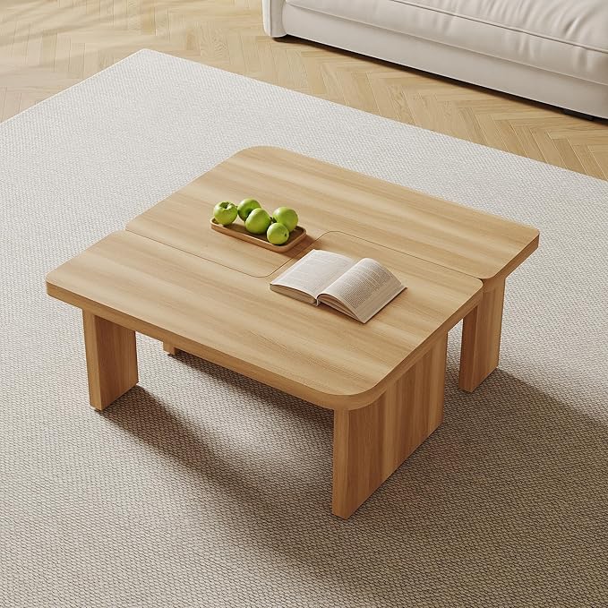 Modular Modern Coffee Table for Living Room, Free Adjustable Shape, Minimalist Square Living Room Tea Table, Light Wood Nesting Table Set of 2