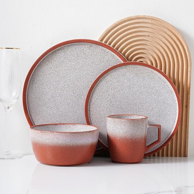 Stone Lain Vince Stoneware Reactive Glaze Dinnerware Set, 16 Piece Service for 4, Red