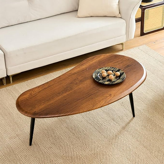 Saint Mossi Modern Coffee Table for Living Room, Mid-Century Mango Shaped Wood Coffee Table, Center Table for Small Space, Downward Edge, D47xW23.6xH15, Espresso