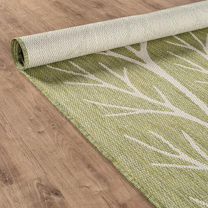 Washable Indoor Outdoor Rug 6x9 Modern Area Rugs Branch Pattern Non Shedding Waterproof Easy Clean Patio Deck Porch Living Room Bedroom Garden RV (6 X 9 Olive)