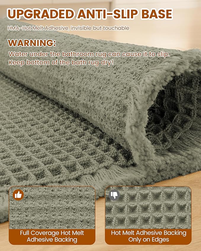 Smiry Waffle Bath Mat 36x24, Extra Soft Absorbent Bathroom Rugs, Non Slip Machine Washable Quick Dry Bath Rugs for Bathroom Floor, Tub, Shower, Home Decor Accessories, Green