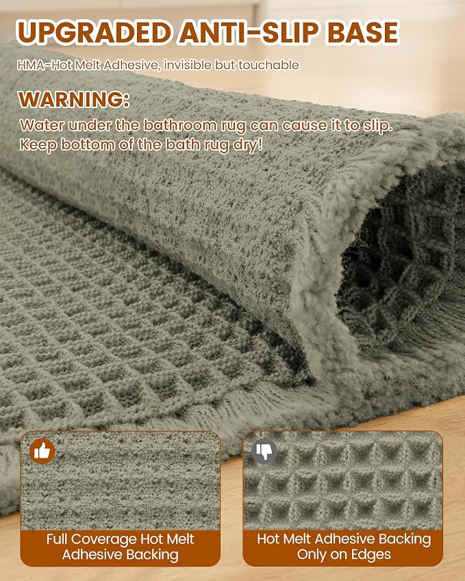 Smiry Waffle Bath Mat 72x24, Extra Soft Absorbent Bathroom Rugs, Non Slip Machine Washable Quick Dry Bath Rugs for Bathroom Floor, Tub, Shower, Home Decor Accessories, Green