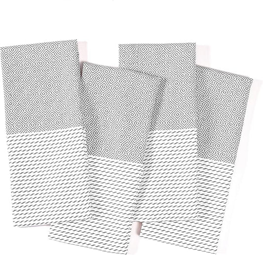 TWINY threads Dish Towel Diamond Weave, Premium 100% Cotton Kitchen Linen Set, Large Dish Rags and Wash Rags, Absorbent Quick Drying, Washable Reusable Dishcloth Set, 4 Pack, 18"x26", Light Grey