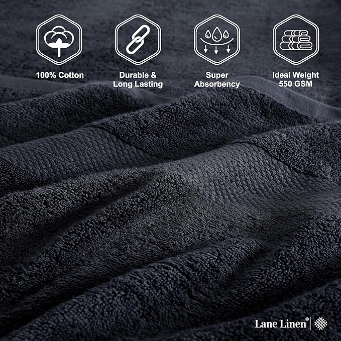 LANE LINEN Bath Towels Large - 2 Pack - 100% Cotton Bath Sheet - Fade Resistant, Machine Washable & Highly Absorbent - Oversized Luxury Towels for Bathroom - Hotel Quality Black Towels