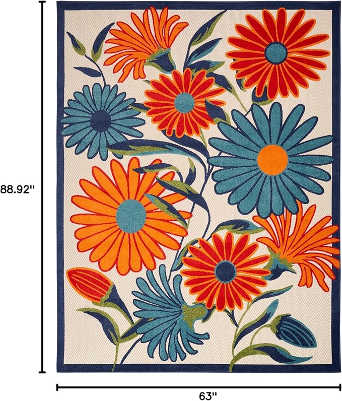 Nourison Home Aloha Multicolor 5'3" x 7'5" Area Rug - Easy Clean, Non Shedding, Bed Room, Living Room, Dining Room, Kitchen (5' x 8')