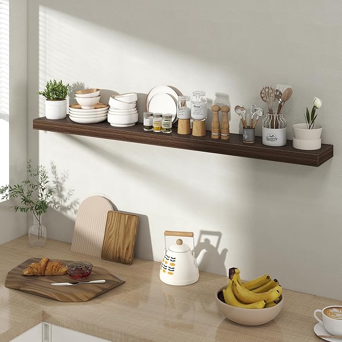 48 Inch Floating Shelves for Wall 1 Pack, 48" Wall Shelves for Books, Storage, Decor, Wall Mounted Floating Shelf with Invisible Brackets for Kitchen, Living Room, Walnut