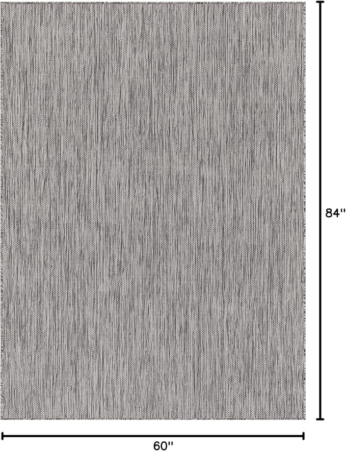 Washable Indoor Outdoor Rug 5x7 Weather Resistant Area Rugs Modern Solid for Porch Deck Balcony Backyard Patio Outside Carpet (5 X 7 Silver Grey)