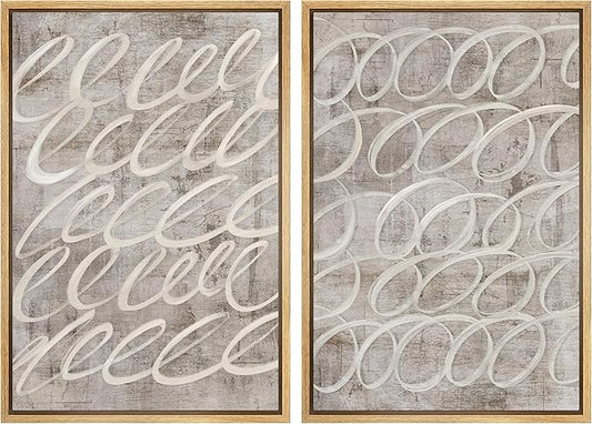 MUDECOR Framed Canvas Print Wall Art Vintage Mid-Century Swirl Abstract Shape Illustrations Modern Art Decorative Bohemian Colorful Chic for Living Room, Bedroom, Office - 24"x36"x2 Natural