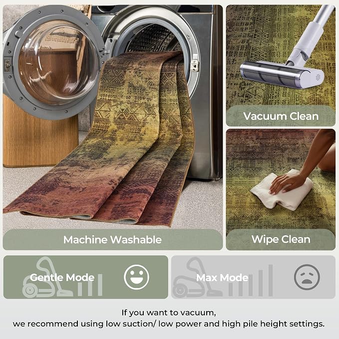 Kokia Abstract Terracotta Area Rugs 8x10 Bedroom Soft Living Room Rugs Washable Distressed Vintage Comfy Carpet with Non-Slip Backing for Farmhouse Home Office Room Decor, Brown and Tan