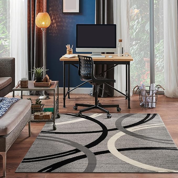 Rugshop Wavy Circles Design Square Rug, Non-Shedding Carpet for Living Room, Bedroom, or Dining Room, Gray, 6'6" x 6'6"