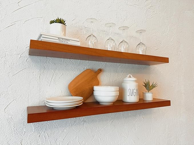 IEO Long Wooden Floating Shelves for Room Wall, Natural Wood Floating Shelves Wall Mounted Kitchen Shelf for Living Room, Bedroom, Kitchen,Bathroom, Storage (Honey Oak, 36in 2tier)