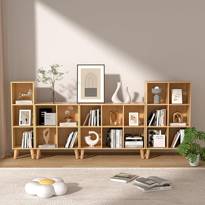 3 Cube Storage Organizer with Legs, 3 Tier Cube Low Bookcase Freestanding Storage Organizer for Home Office, Livng Room,Three-Cubes Open Shelf Short Bookshelf (Natural Oak, 3 Cube)