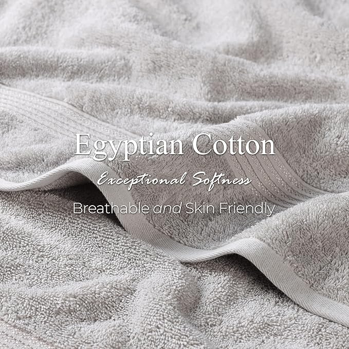 Superior Heritage Egyptian Cotton 6 Piece Towel Set, Heavyweight Towels for Bathroom, Guest Bath, Luxury Home Decor, Plush Absorbent Essentials, Includes 2 Bath, 2 Hand, 2 Face Towels, Silver