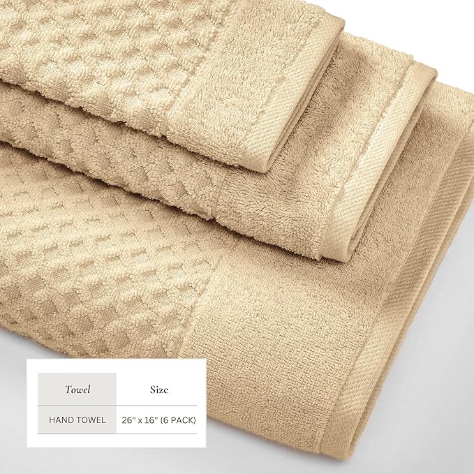 Great Bay Home Hand Towels - 100% Cotton 6 Pack 26x16 Hand Towel Set - Absorbent, Durable, Quick-Dry Towels for Bathroom (Oatmeal)