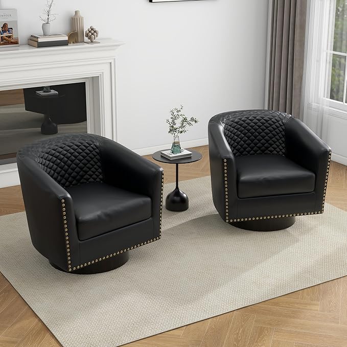 UIXE Faux Leather Swivel Accent Chair, Barrel Club Chair Modern Upholstered Armchair for Living Room, Comfy Single Sofa Bedroom Side Reading Seat - Brown