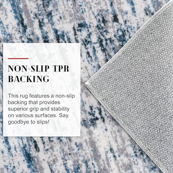 Lansny Modern Abstract Runner Rug 2.6x12, Grey Blue White Washable Long Kitchen Runner Non-Slip Soft Hallway Rug Runner Thin Print Faux Wool Carpet for Entryway Bedroom Laundry Room Indoor Home Decor