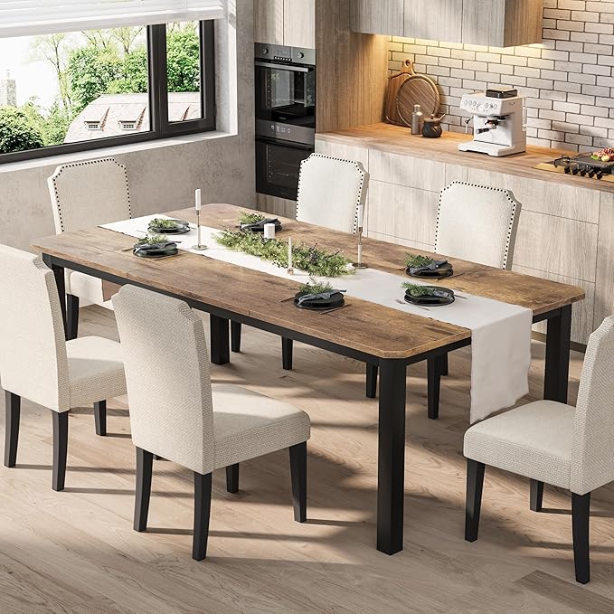 Garvee 78.7 Inch Industrial Dining Table for 6-8 People, Large Dinner Kitchen Tables with Sturdy Metal Frame, Multi-Use for Dining Room Living Room Indoor Restaurant Office Desk (Only Table)