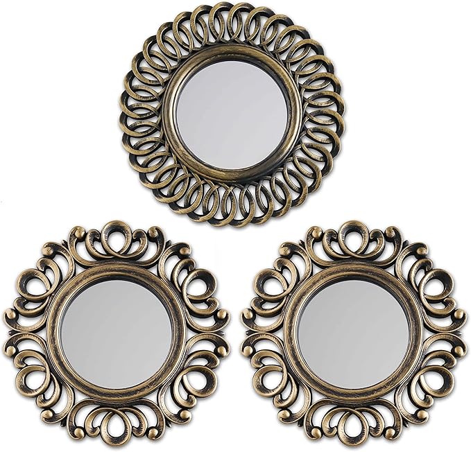 BONNYCO Wall Mirrors Pack of 3, Round Gold Mirrors for Home Decor Bedroom and Living Room. Espejos Decorativos de Pared Sala Dormitorio, Circle Wall Decor Minimalist Vintage Chic. Gifts for Women Mums