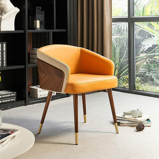 ARTPLAN Dining Rooms Chairs Modern Fabric Upholstered with Walnut for Living Room Arm Chair, Metal Legs Dissassembly Adjustable Foot for Kitchen Dining Room,Yellow