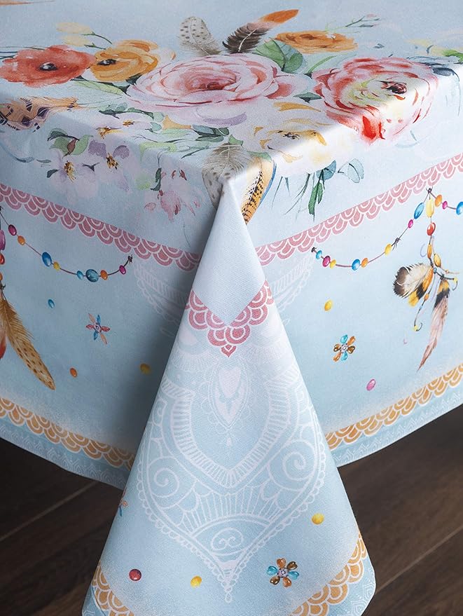 Maison d' Hermine Table Cloth Rectangle Table 100% Cotton 60 x 108 Inches Tablecloth Reusable Decorative for Dining Room Farmhouse Home Valentines Day Decorations Spring Summer - Ibiza - Blue