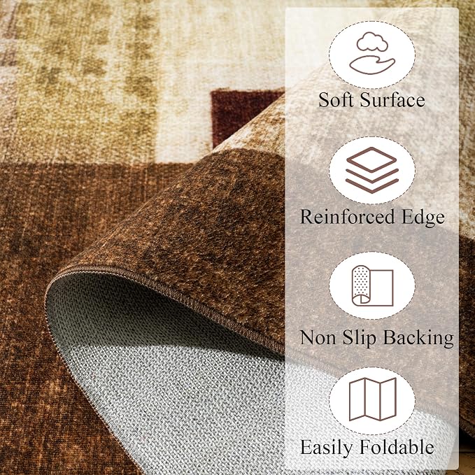 Modern Geometric Patchwork Indoor Runner Rug for Living Room, Red 2.7'x 10' Rug Rockwood Collection Hardwood Floors Decor for Bedroom, Burgundy Throw Carpet for Office Entryway Dining Room