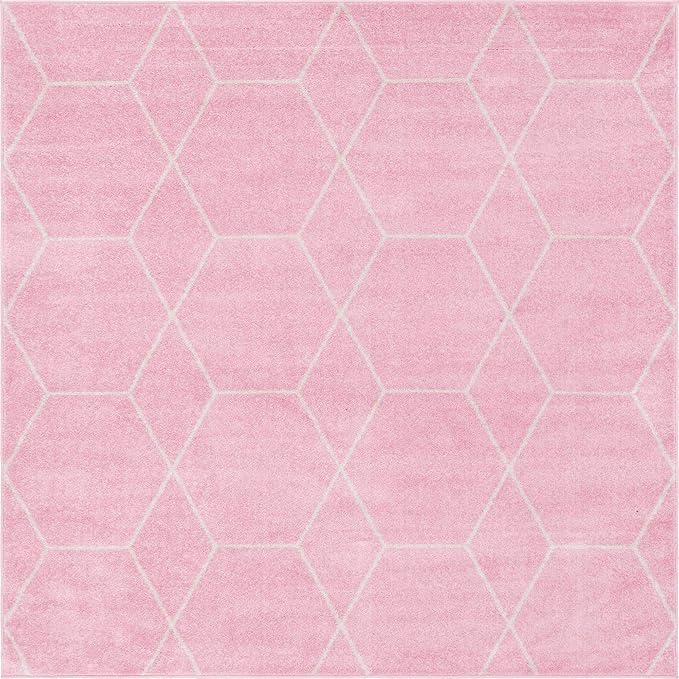 Unique Loom Trellis Frieze Collection Area Rug - Geometric (7' Square, Light Pink/ Ivory)