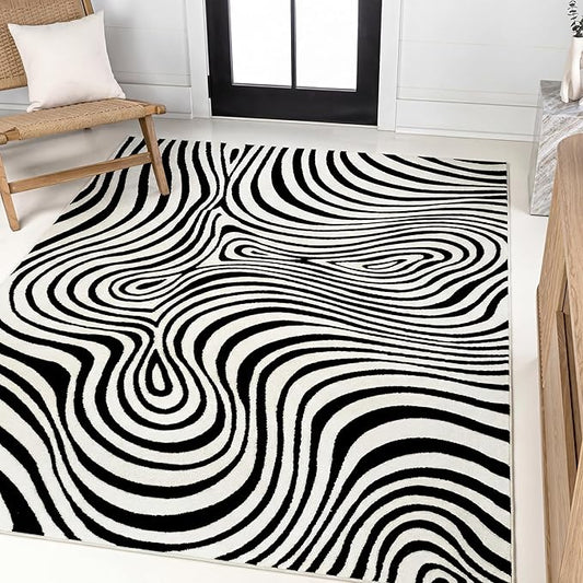 JONATHAN Y Maribo High-Low Abstract Striped Black/White 8x10 Area Rug Indoor, Non-Shedding, Stain Resistant for Bedroom, Living Room, Kitchen (SCN103F-8)