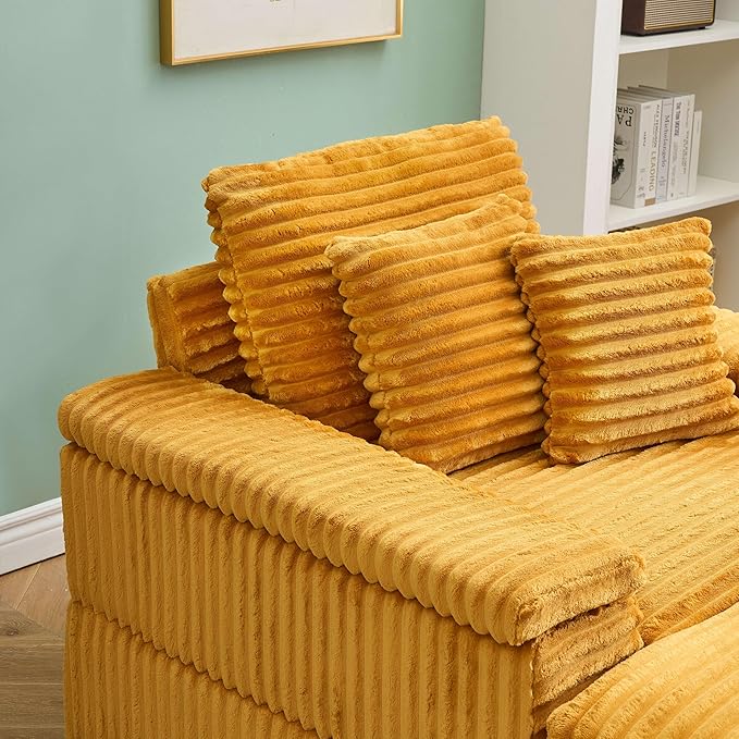 Eafurn 43.3" Oversized Accent Chaise Lounge Chair with Ottoman, Modern Corduroy Upholstered Convertible Recliner Armchair Sleeper Lounge Chair with Wood Frame for Living Room Apartment
