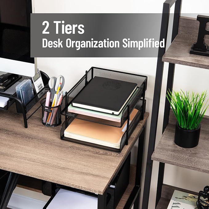 Mind Reader 2-Tier Stackable Paper Tray, Metal Mesh Desk Organizer for Files, Documents, and Mail, Office Desktop Storage, Set of 2, Black