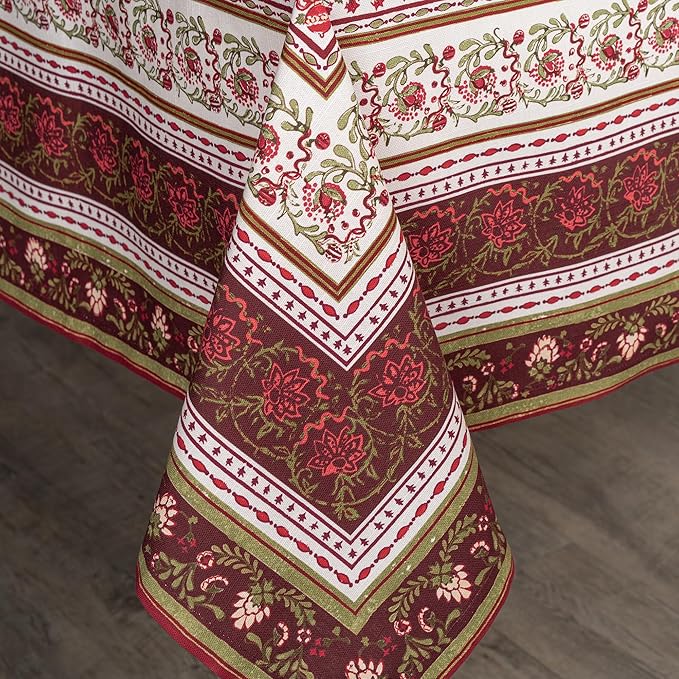 Maison d' Hermine Table Cloth Rectangle Table 100% Cotton 60 x 108 Inches Fall Tablecloth Reusable Everyday Use for Thanksgiving Christmas Decorations Dining Farmhouse Party (Reveillon Au Jardin)