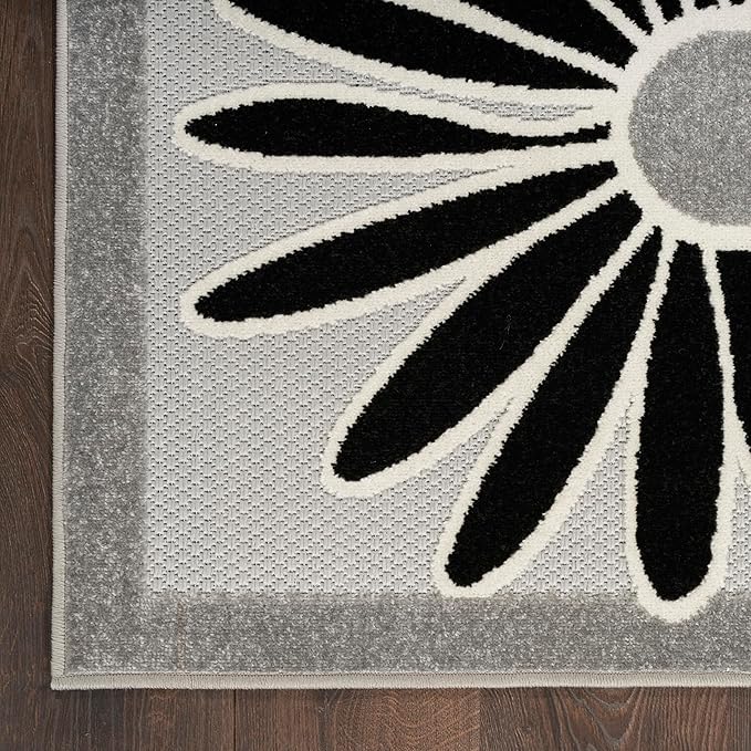 Nourison Home Aloha Black White 7'10" x 10'6" Area Rug - Easy Clean, Non Shedding, Bed Room, Living Room, Dining Room, Kitchen (8' x 11')