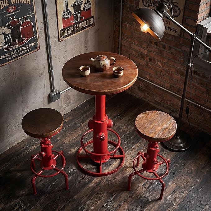 Topower Industrial Bar Table 38.58-48.43" Adjustable Pub Table Kitchen Dining Coffee Bistro Table Antique Red