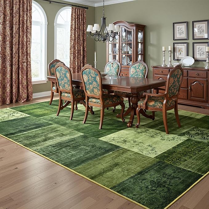 Tepook 4x6 Green Area Rugs for Living Room, Modern Large Geometric Rug for Bedroom, Washable Patchwork Rug Indoor Non Slip Throw Carpets for Dining Room Office Farmhouse Home Decor