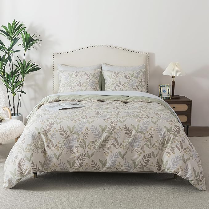 HoneiLife King Size Duvet Cover - 100% Cotton Comforter Cover, Soft & Breathable Floral Bedding Duvet Cover Sets with Zipper Closure & Corner Ties, 3-PC Wildflower Comforter Cover Sets, Blooms