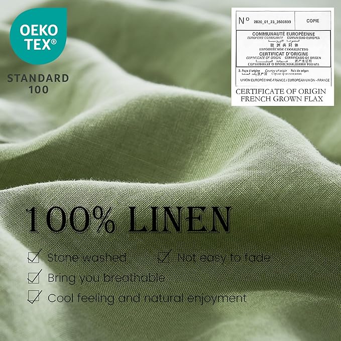 Simple&Opulence Linen Throw Pillow Covers Pack of 2, Triple Coconut Button Vintage Farmhouse Natural Flax Decorative Square Cushion Cover for Sofa Couch Chair - Sage Green, 18'' x 18''