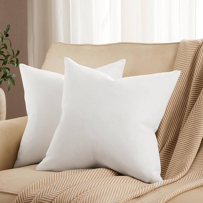 ZeeMart Rustic Cotton Linen Throw Pillow Covers Set of 2, 24x24 Inch Off White, Farmhouse Style Decorative Couch Pillow Cases Ivory Cushion Covers for Sofa Bed Living Room Home Decor