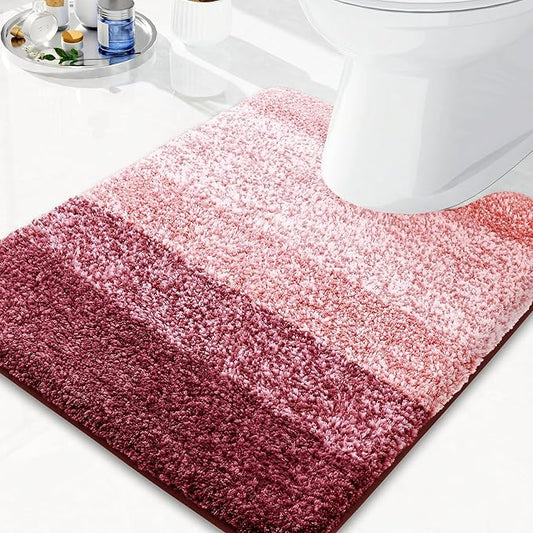 Arotive Microfiber Bathroom Rugs, Shaggy Soft and Absorbent Contour Toilet Rugs, Non-Slip, Thick Plush Machine Washable Dry Bath Mats for Toilet Base, 24x20, Burgundy, U-Shape