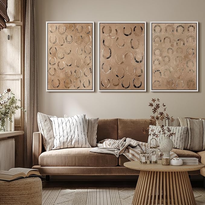 MUDECOR Framed Wall Art Print Set Western Decor Horseshoes Pattern Rustic Neutral Illustrations Modern Art Boho Decorative Colorful Chic for Living Room, Bedroom, Office - 16"x24"x3 WHITE